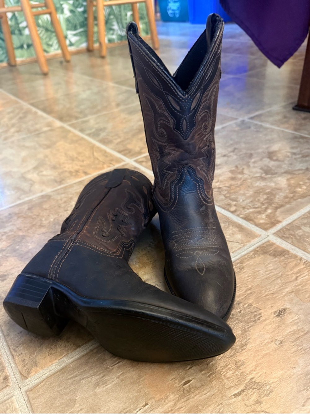 Vintage Kids Leather Cowboy Boots Sz 13 Western Brown Black Two Tone Rodeo Youth - Picture 2 of 5